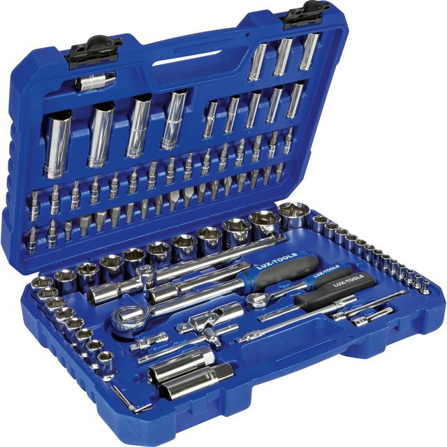 LUX-TOOLS Steckschlüsselsatz aus Chrom-Vanadium in Blau, 94-teilig, mit 1/4 Zoll und 1/2 Zoll - Bild 1