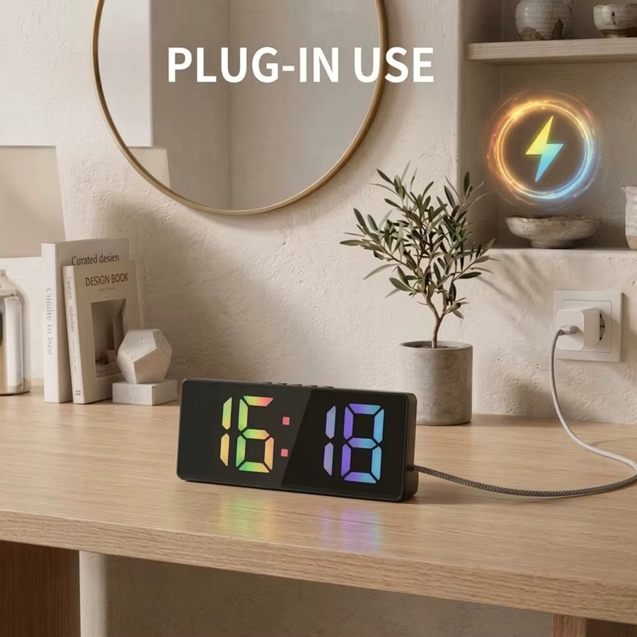 LOVOCK Digitaler Wecker mit großem Display, bunte Tischuhr in Schwarz, modern und rechteckig - Bild 3