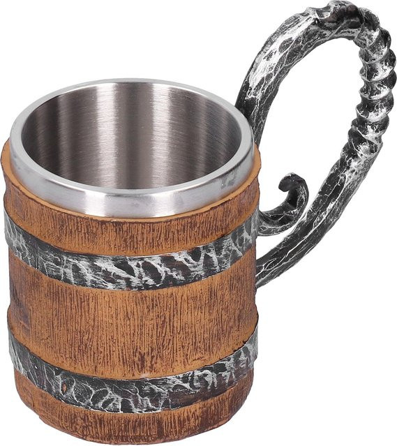 OutsideWorld Viking Trinkbecher aus Eichenfass und Edelstahl mit Harz, Schwarz/Braun - Bild 1