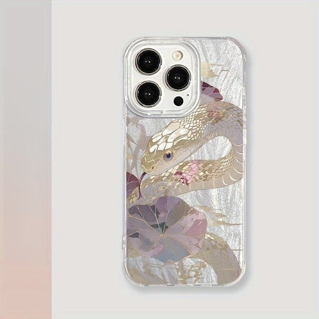 Handyhülle aus Federgarn mit goldenem Schlangen- und Lotusmuster für Apple iPhone 17, 16 und 15 Serien in Gold, Silber und Multicolour - Bild 1