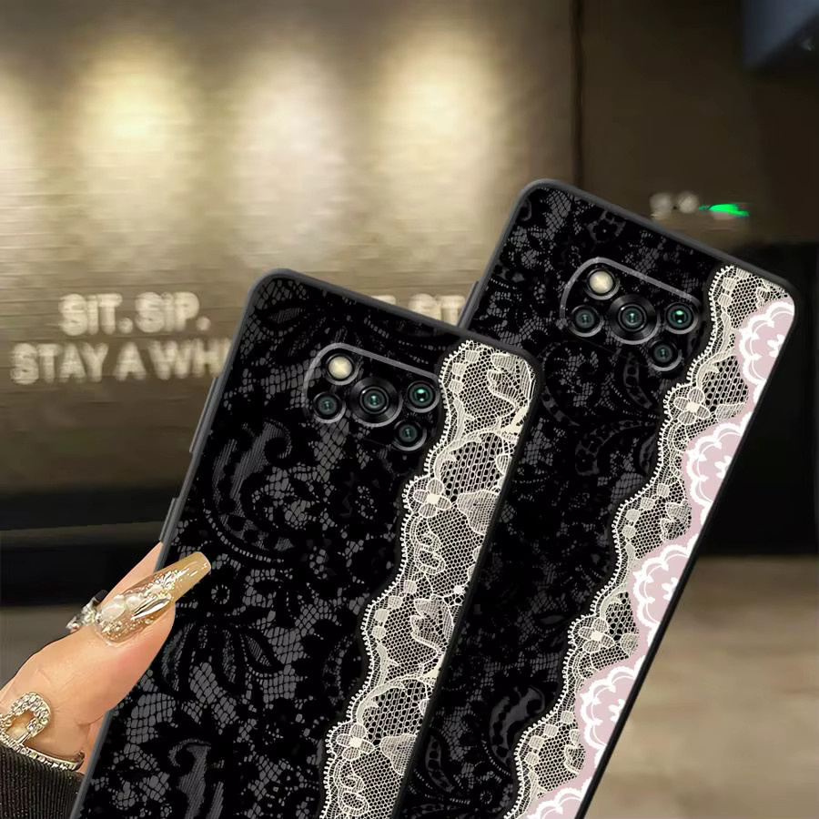 Schwarze Spitzenhülle für Xiaomi Poco F-Serie als elegante Handyhülle - Bild 3