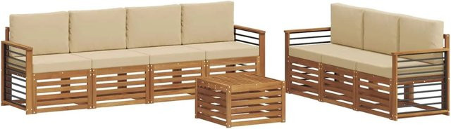 vidaXL Sofagarnitur 8-teilig aus Massivholz Akazie in Natur und Beige mit Tisch und wetterfesten Kissen - Bild 1