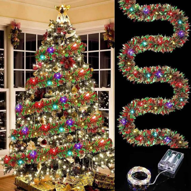 Peach Forest Weihnachtsgirlande mit LED-Leuchten in Multicolour, glänzendes Metallic-Lametta für deinen Weihnachtsbaum - Bild 1