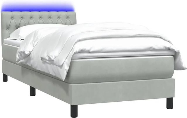 vidaXL Boxspringbett mit Matratze in Hellgrau aus Samt mit LED-Beleuchtung und USB-Anschluss, B/T/H: 90 x 223 x 78 cm - Bild 1