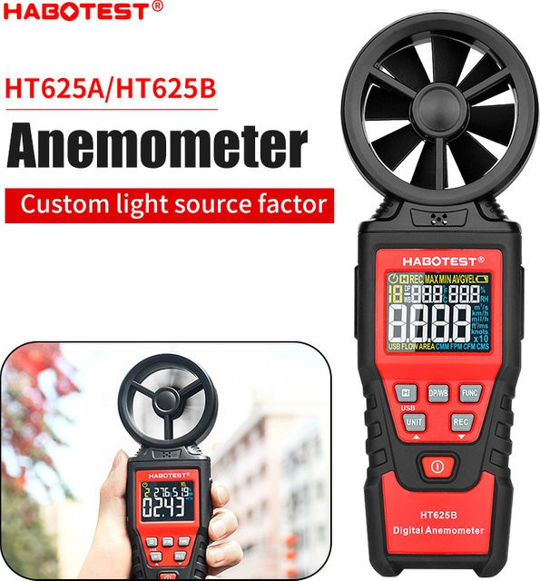 HABOTEST HT625 Digitales Anemometer in Schwarz - Professionelles Windgeschwindigkeits- und Luftvolumenmessgerät zur Messung der Luftgeschwindigkeit von 0,4-30m/s - Bild 1