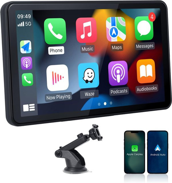 carabc 7 Zoll Universal-Carplay-Bildschirm mit Full HD Touchscreen, Android Auto, Navigation, FM und Bluetooth, schwarz - Bild 1
