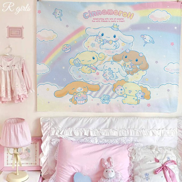 Sanrio Cinnamoroll Wandteppich mit Herz- und Tiermotiven, Mehrfarbig, B: 40 cm, H: 40 cm - Bild 1