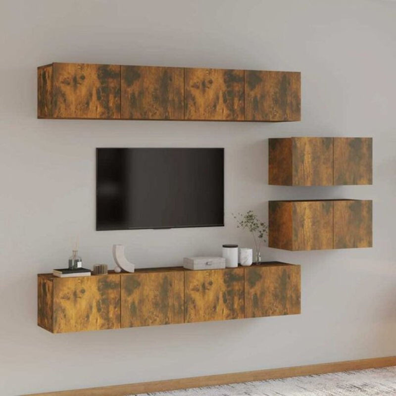 Vidaxl 6-tlg. TV-Schrank-Set in Räuchereiche und Grau im modernen klassischen Design - Bild 1