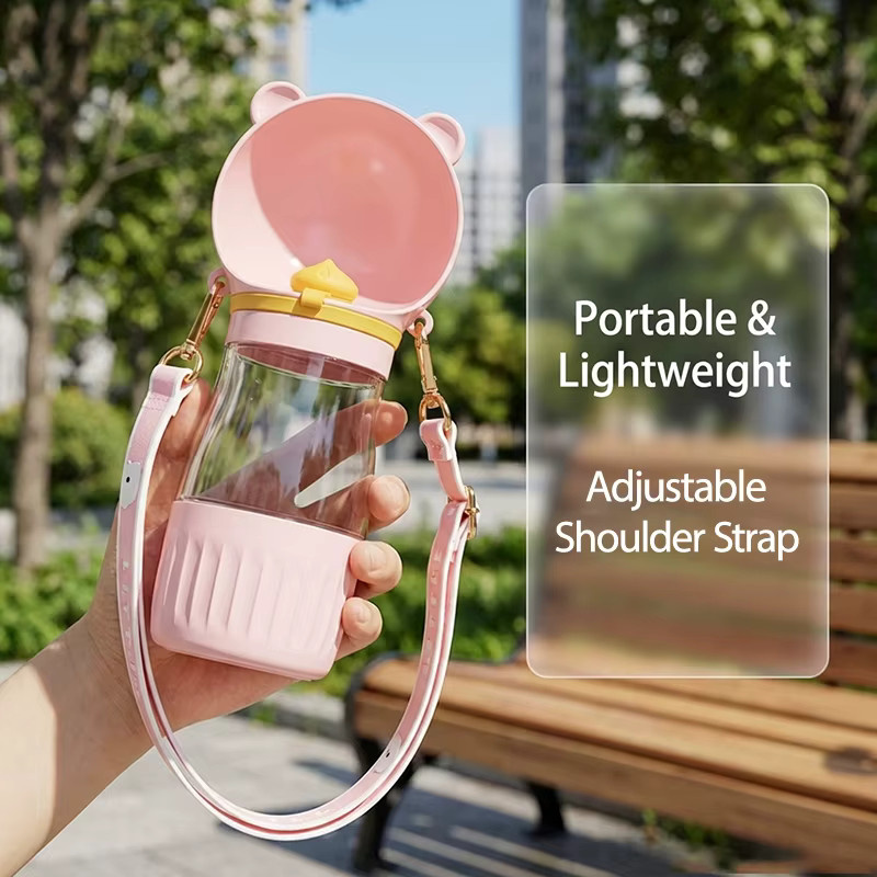 Holapet Tragbare Hundewasserflasche mit 2-in-1 Trinknapf und Schultergurt für Hunde und Katzen in Weiß oder Pink - Bild 1