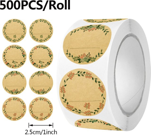 JCAC 500 Stück Blanko Kraftpapier-Aufkleber in Braun, beschreibbare selbstklebende Etiketten für Backen und Geschenkdekoration - Bild 1