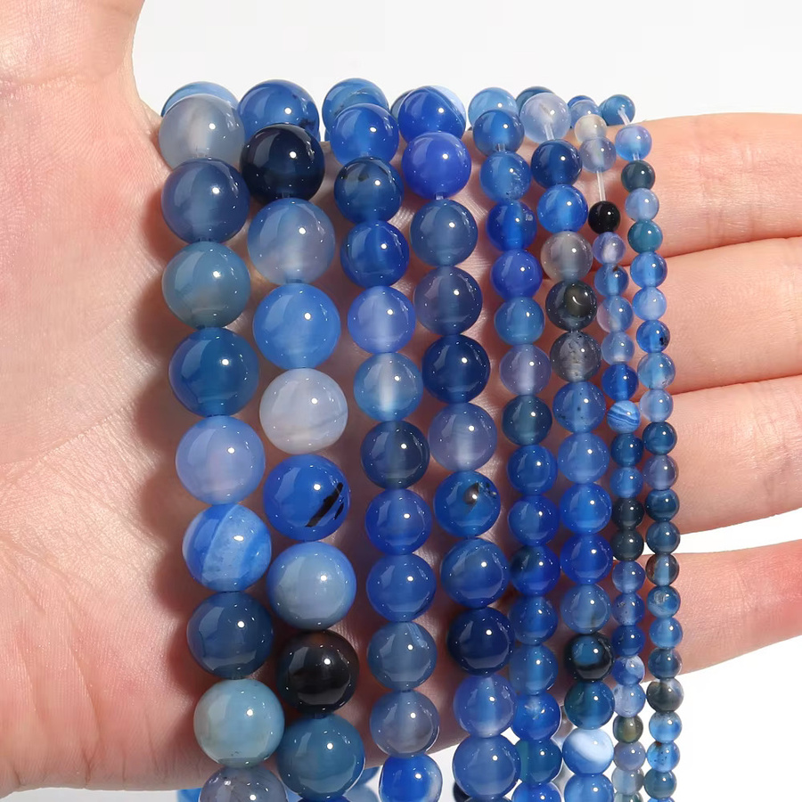 lingsai Natursteinperlen, blaue Achat, rund - Bild 2