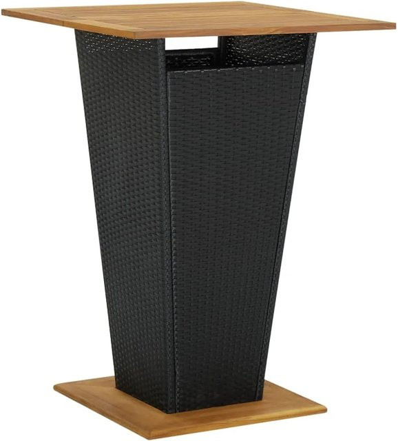 vidaXL Bartisch in Schwarz aus Poly Rattan und Akazienholz, B/T/H: 80 x 80 x 110 cm - Bild 1