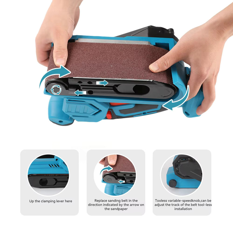 Makita 18V Akku-Bandschleifer mit 6 Geschwindigkeitsstufen und Gummi-Antivibrationsgriff in Blau, passend für Makita LXT 18V B-Serie Akkus - Bild 2
