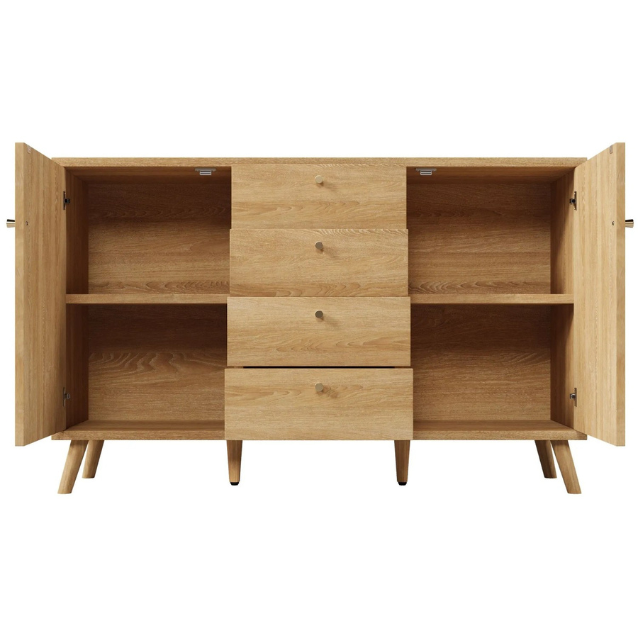 okwish Sideboard in Rattan Optik mit 4 Schubladen und 2 Türen, Helle Eiche, Beige, B/T/H: 140 x 40 x 86 cm - Bild 2