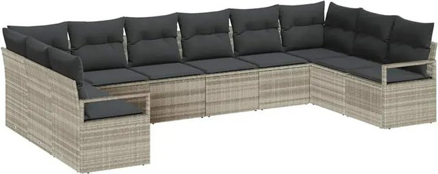 vidaXL Garten-Sofa-Set 10-teilig aus Poly-Rattan in Hellgrau mit L-Form und Polsterkissen - Bild 1