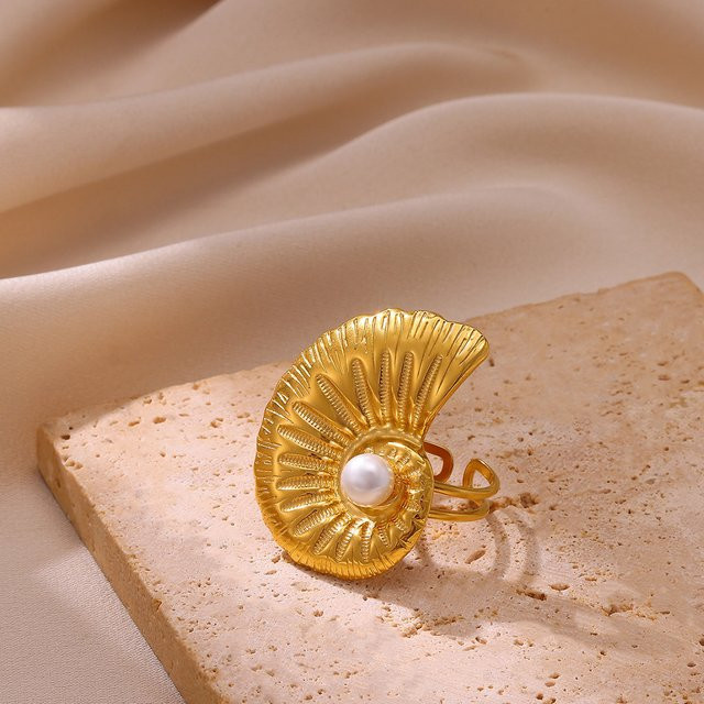 ETCAVCE Muschelring, Edelstahl, Perle, Gold, Damen, Vintage - Bild 1