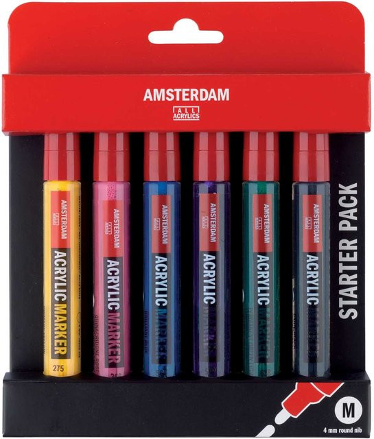 AMSTERDAM Acrylic Marker Set Basis, 6 Stück, Mehrfarbig, Permanent - Bild 1