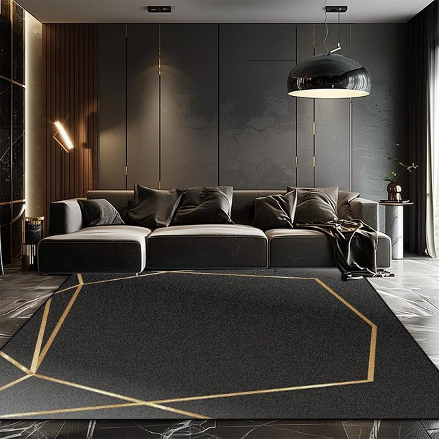 Karpetti Luxus Teppich in Schwarz und Gold mit geometrischem Design, waschbar und rutschfest, B/T: 120 x 80 cm - Bild 1