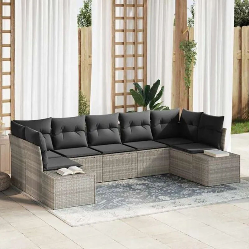 7-teiliges Gartensofa-Set aus Polyrattan mit Kissen in Grau von Vidaxl - Bild 1