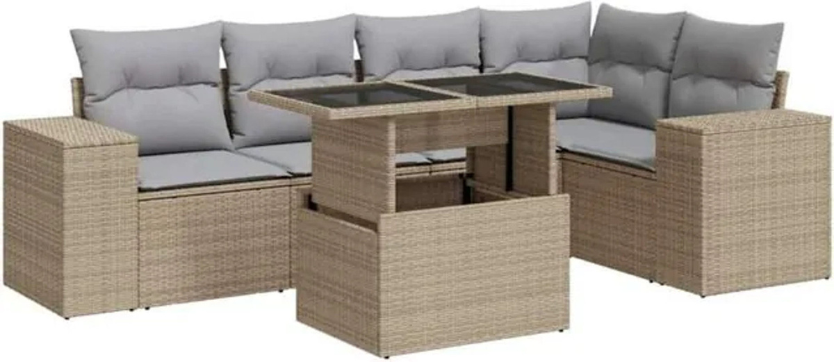6-teilige Garten-Sofagarnitur mit Kissen aus Polyrattan und Stahl in Beige von vidaxl - Bild 1