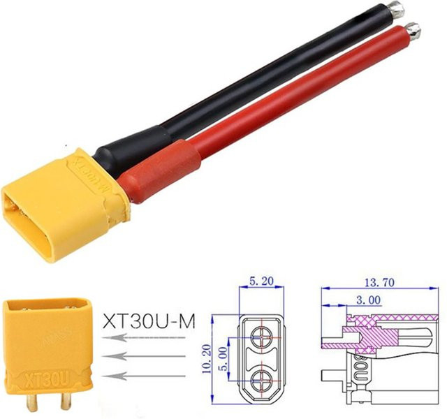 HPXGRC XT30U Pigtail-Stecker Set mit 100 mm 16 AWG verzinntem Drahtkabel in Gelb für RC-Lipo-Akkus und FPV-Drohnen - Bild 1