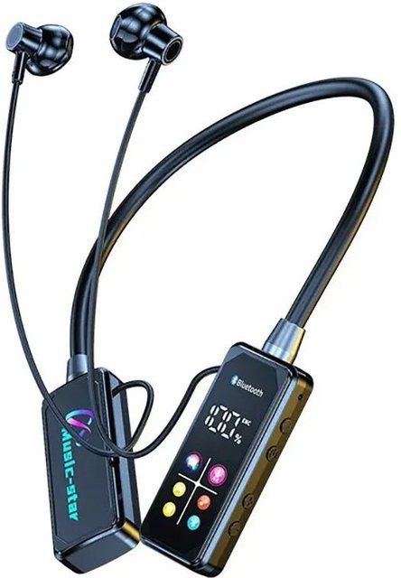 Kebidumei Bluetooth 5.4 Kopfhörer mit LED-Anzeige, HiFi Stereo In-Ear Headset mit Nackenbügel und TF-Wiedergabe, Schwarz - Bild 1