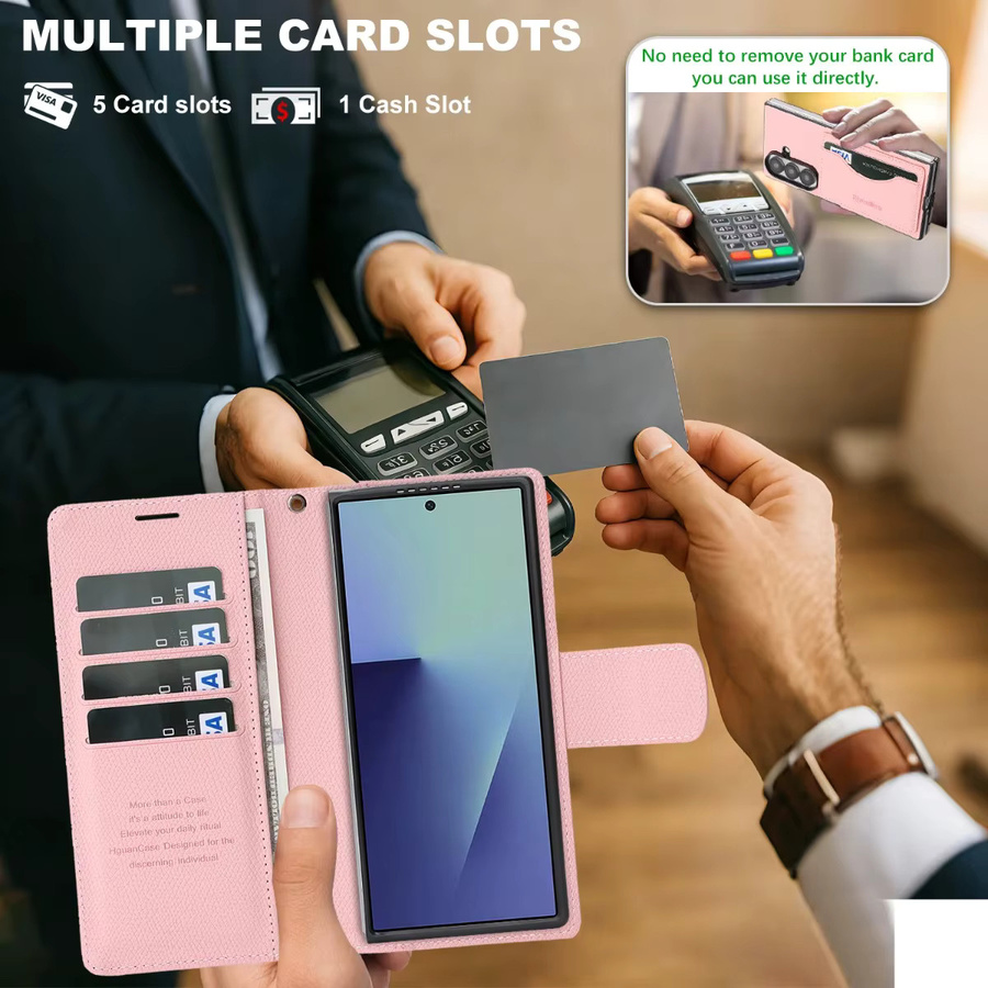 2-in-1 Handyhülle mit abnehmbarer RFID-blockierender Brieftasche und Handschlaufe aus PU-Leder für Samsung Galaxy Z Fold 5 4 3 6 7 5G in Braun oder Pink - Bild 1