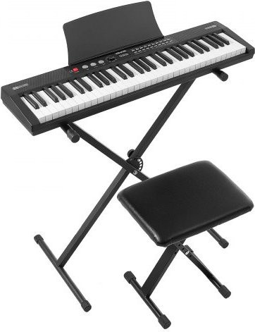 VEVOR Digitalpiano mit 61 halbgewichteten Tasten in Schwarz inklusive Ständer, Klavierhocker, Sustain-Pedal und Notenablage mit 128 Klängen und Rhythmen - Bild 1