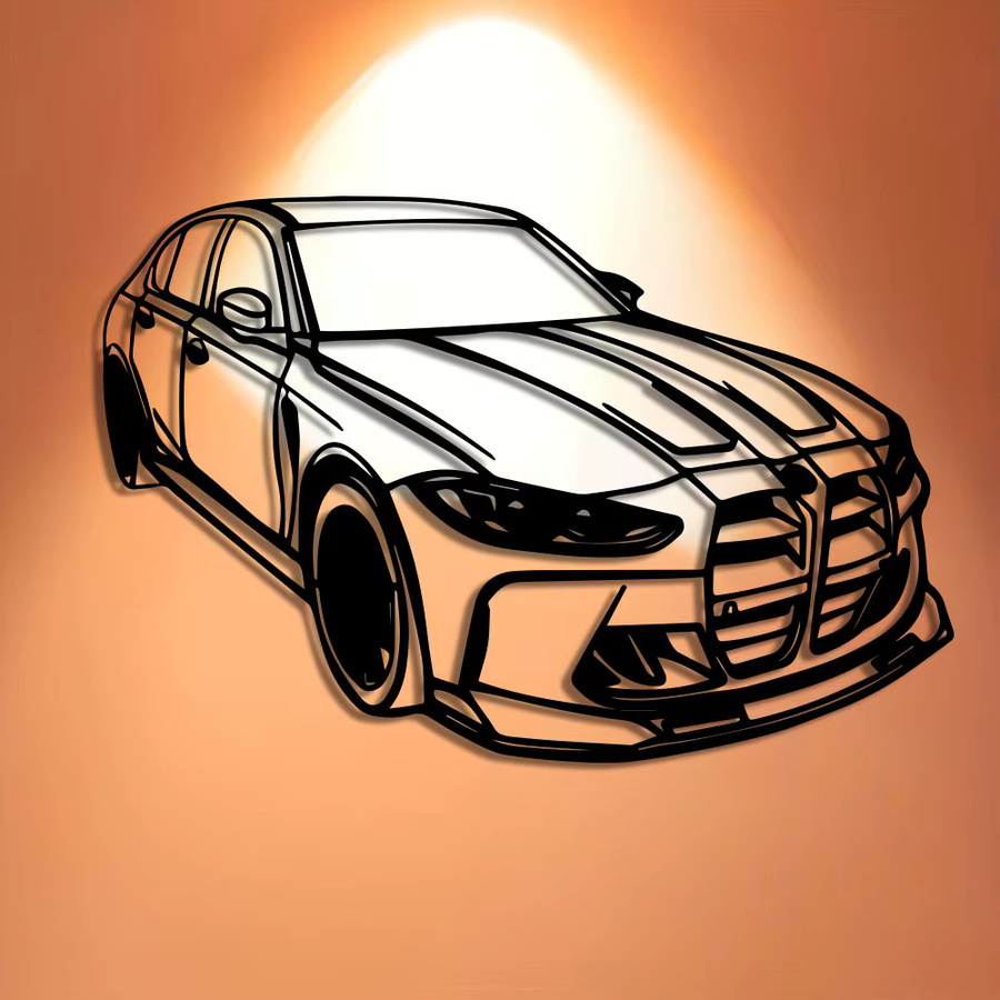 DDPNKL Moderne Metallwandkunst mit abstraktem Auto-Design in Schwarz und Rot - Bild 3