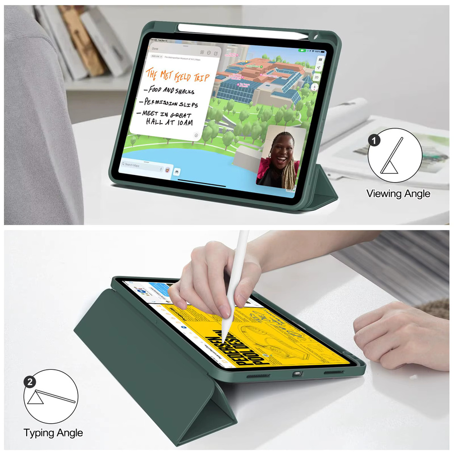 Leke-Leka Trifold Stand Flip Cover Federmäppchen für iPad Air und Pro mit Stifthalter in Blau und Grün - Bild 3