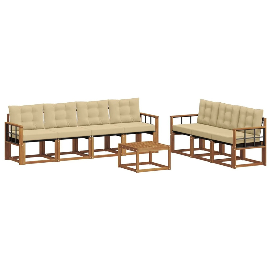 vidaXL Gartenmöbel Set 8-teilig aus Akazienholz und Textilene in Natur und Beige mit Kissen und Tisch - Bild 2