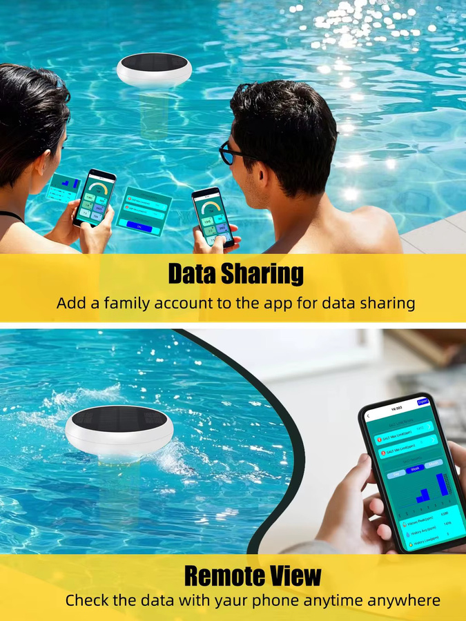 Yieryi Smart Pool Chlormonitor WiFi 7-in-1 Digitaler Solar Schwimmender Wassertester für pH, Chlor, Salz, Temperatur, TDS und EC in Weiß - Bild 2