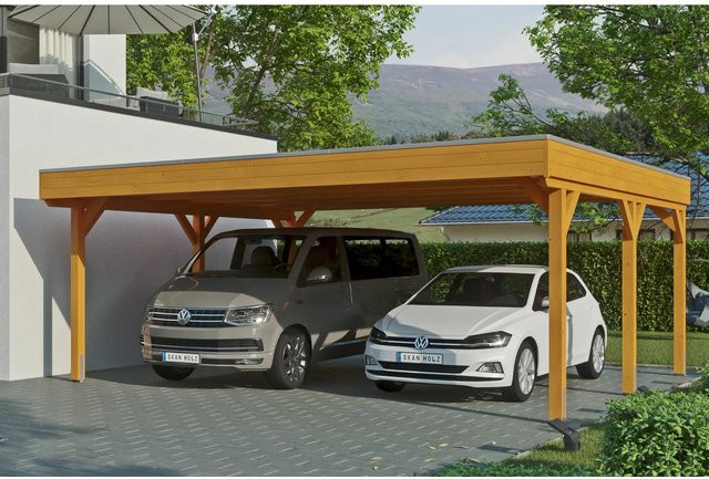 Skan Holz Carport Grunewald aus Fichte mit Aluminiumdach in Beige, B: 622 cm, T: 554 cm, H: 255 cm - Bild 1