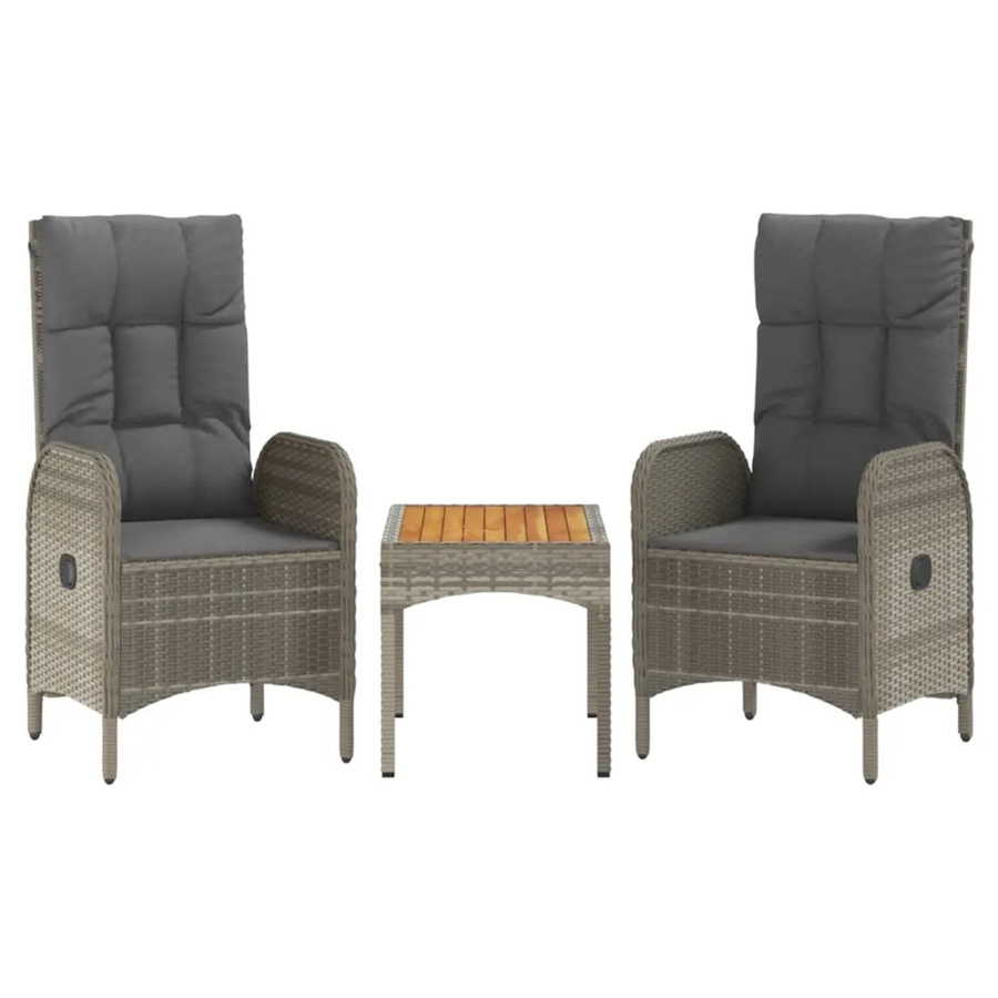 vidaXL 3-tlg. Garten-Lounge-Set aus PE-Rattan mit Kissen in Grau - Bild 2