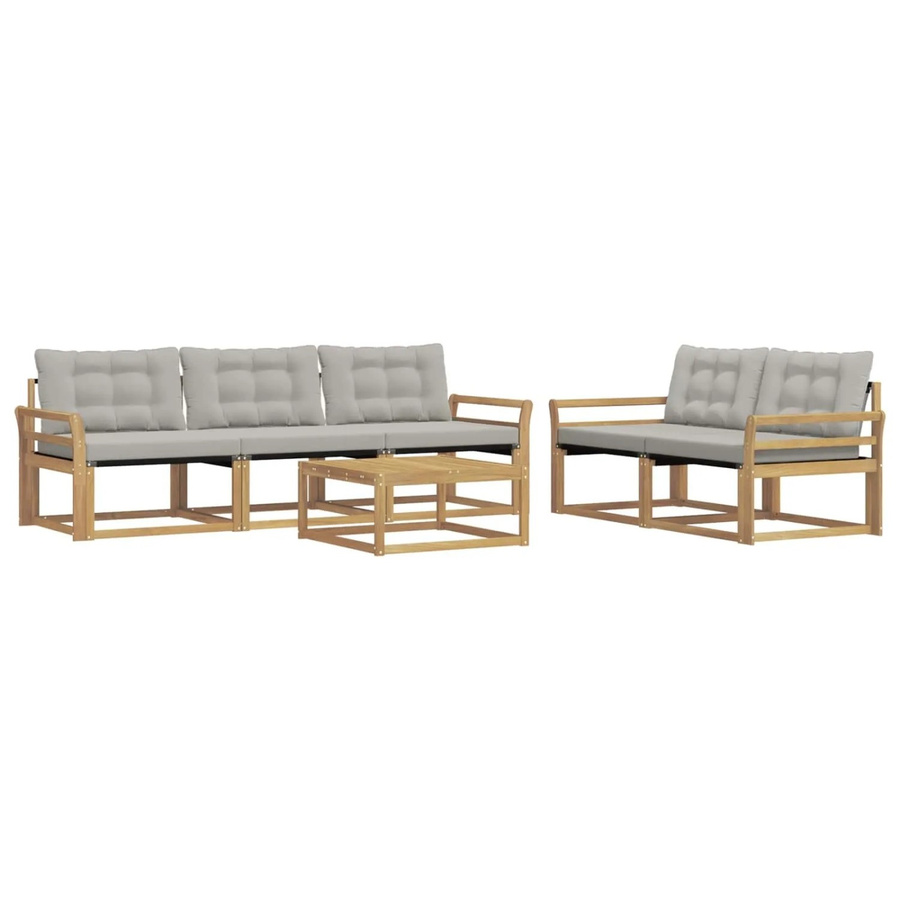 vidaXL Outdoor-Sofagarnitur aus Akazienholz mit Textilene-Polstern und Couchtisch, 6-teiliges L-Shape Set, Weiß und Grau, B/T/H: 79 x 79 x 37 cm - Bild 2