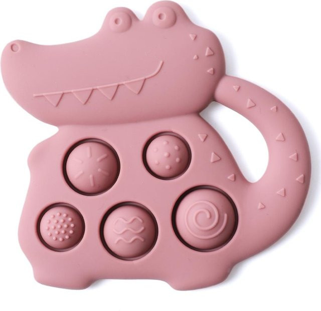 Topmix Silikon Dinosaurier Beißspielzeug und Sensorisches Fidget Spielzeug für Babys ab 0 Jahren, Rot und Rosa - Bild 1