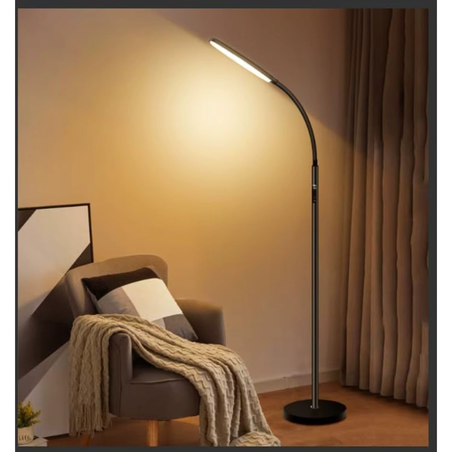 Moderne Stehleuchte in Schwarz mit 360 Grad drehbarem Schwenkarm aus Metall für Wohnzimmer, Schlafzimmer und Büro, Höhe: 140 cm, Breite: 30 cm, Tiefe: 18 cm - Bild 2
