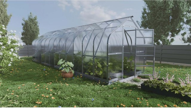 Klasika Gewächshaus Standart mit 20m² Fläche, B/T/H: 8 x 2,5 x 4 m, transparente 6 mm Polycarbonatabdeckung und 4 Dachfenstern mit automatischer Öffnung - Bild 1