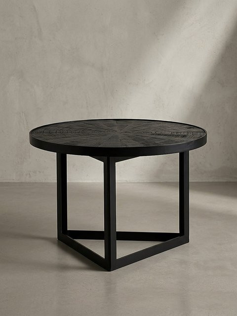 KADIMA DESIGN Couchtisch aus Massivholz Mango in Schwarz, Rund, Industrial Design, Durchmesser: 58 cm, Höhe: 40 cm - Bild 1