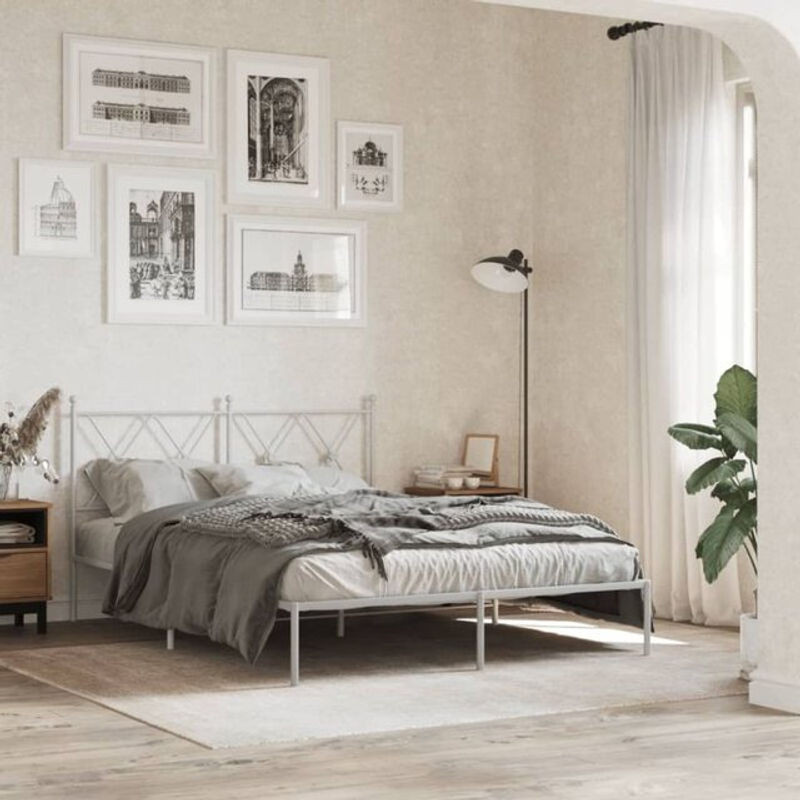 Vidaxl Metallbett mit Kopfteil in Weiß, klassisch und modern gestaltet, B/T/H: 140 x 190 cm - Bild 1
