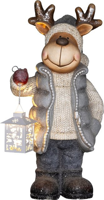HOMCOM Weihnachtsdeko Figur Rentier mit Laterne und LED-Licht aus Metall, Höhe: 52 cm - Bild 1