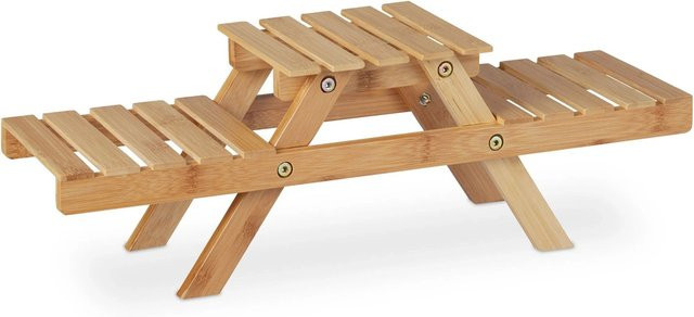 Relaxdays Blumentreppe aus Bambus in Natur mit Filzgleitern, B/T/H: 51,5 x 17 x 15 cm - Bild 1