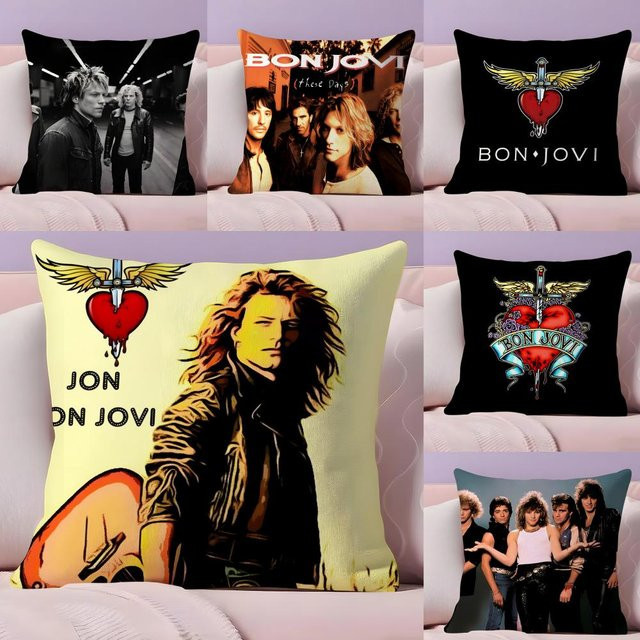 B-Bon J-Jovi Rock Kissenbezug aus Plüsch in Schwarz und Multicolour, quadratisch, 30 x 30 cm - Bild 1