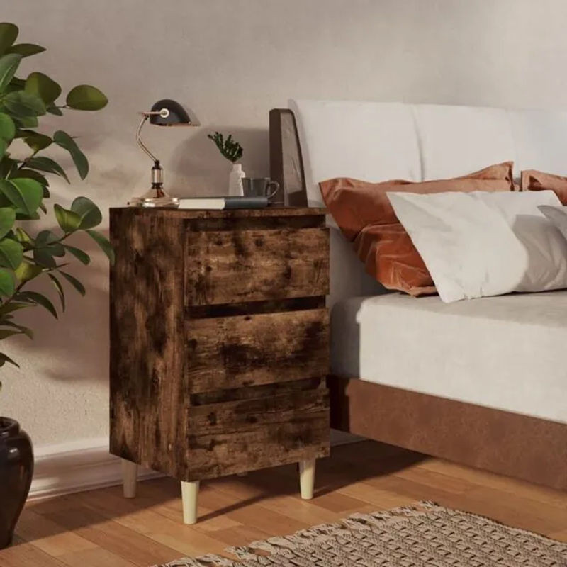 VIDAXL Set 2 Nachttische aus Massivholz und Eukalyptus in Braun im Skandinavischen Retro-Design B: 40 cm, T: 35 cm, H: 69 cm - Bild 1