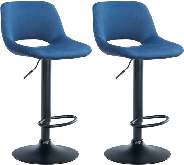 DELUKE Barhocker JAKSON 2er Set, Barstühle aus Samt in Blau und Schwarz mit Lehne und 360 Grad Drehsitz - Bild 1