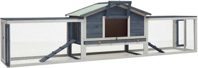 vidaXL Kaninchenstall aus Kiefern- und Tannenholz, Grau, B/T/H: 310 x 70 x 87 cm - Bild 1