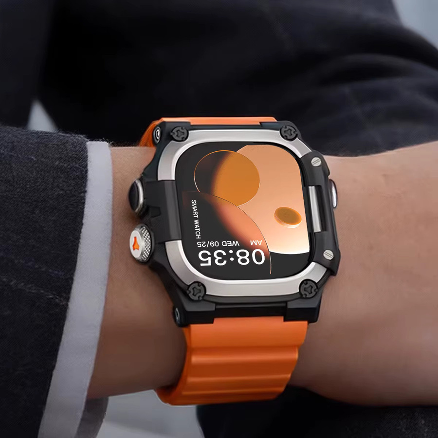 CAOWTAN Silikonarmband mit Metall-Abdeckung und Hülle für Apple Watch Ultra 49mm - Bild 2
