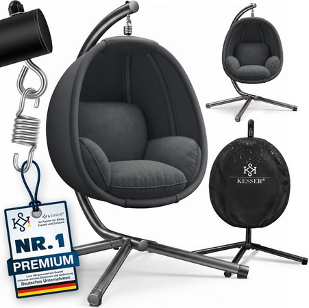 KESSER Luxe Hängesessel mit Gestell und Polsterung in Anthrazit für Indoor & Outdoor