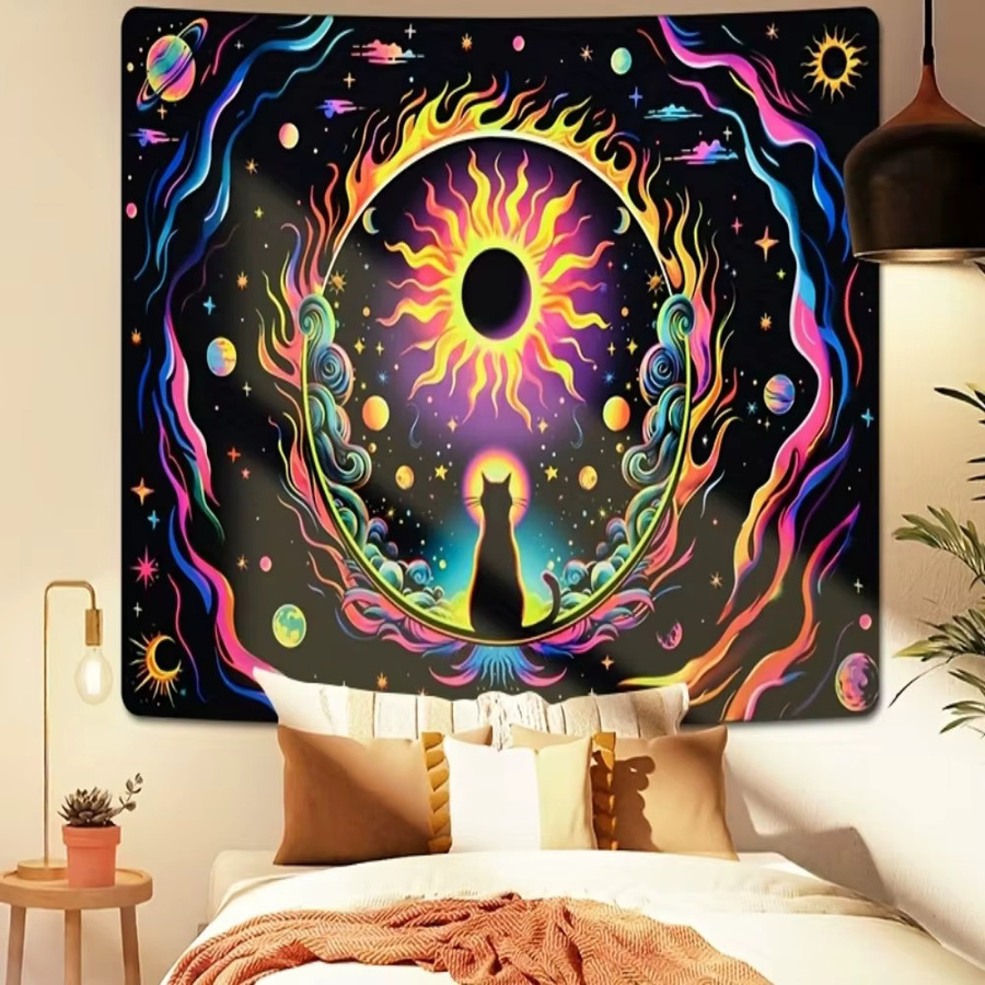 VIKAMA Magic Apostle Cosmic Cat Wandteppich, Mehrfarbig, B/H: 60 x 40 cm - Bild 3