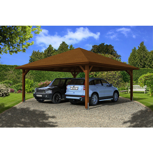 Skan Holz Carport Taunus in Nussbaum Braun B/T: 634 x 634 cm, Firsthöhe: 380 cm - Bild 2
